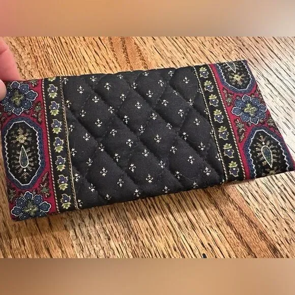 Vintage Rare Vera Bradley Checkbook Cover 90’s Pattern Black w/ Red and Blue - Picture 1 of 5